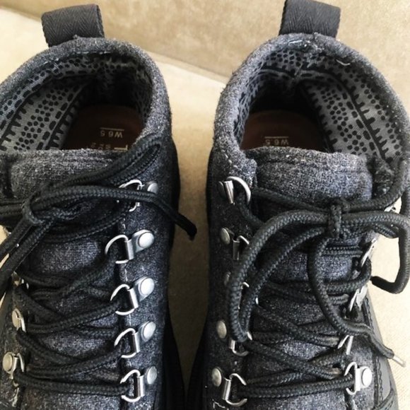 TOMS Cordova Black Wool with Leather Ankle Hiking Boots, Women's 6.5 - Picture 6 of 14